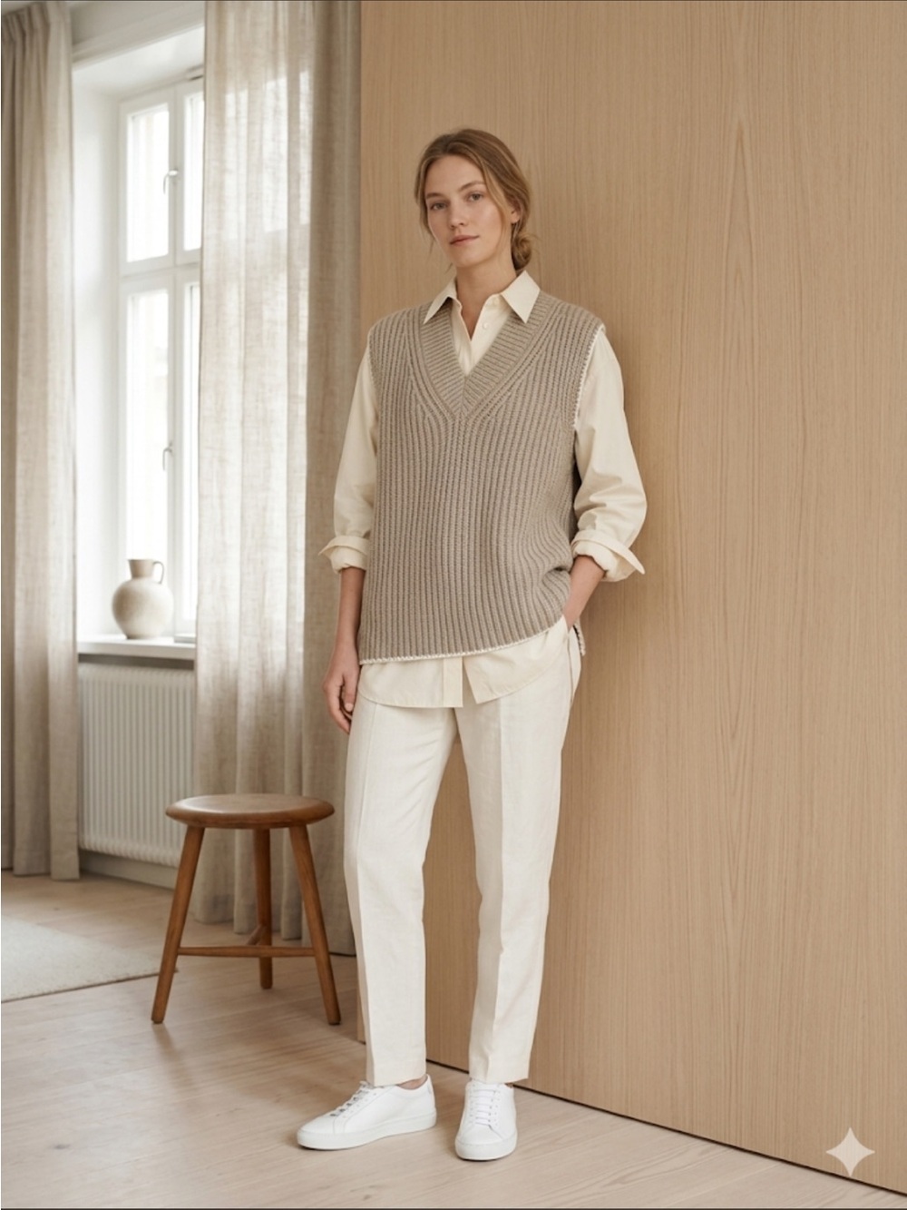Acne Studios Scandinavian Minimalist Oversized Vest, XS Wool Silk Blend Taupe